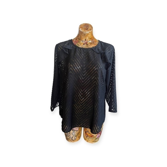 Van Heusen blouse sheer top loose black large - Picture 1 of 8